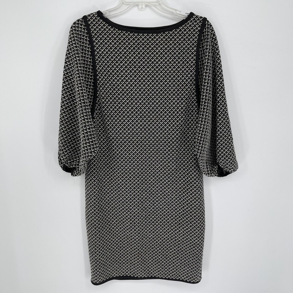 Max Studio Women' Black White Geometric Knit 3/4 Sleeve Office Mini Dress Size S